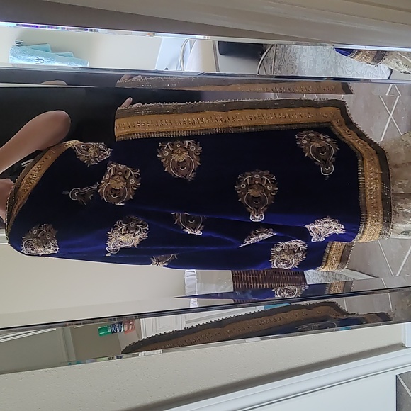 DESIGNER Rose gold & pearl Lace & Velvet embroidered half & half saree W/ Blouse - Picture 15 of 16